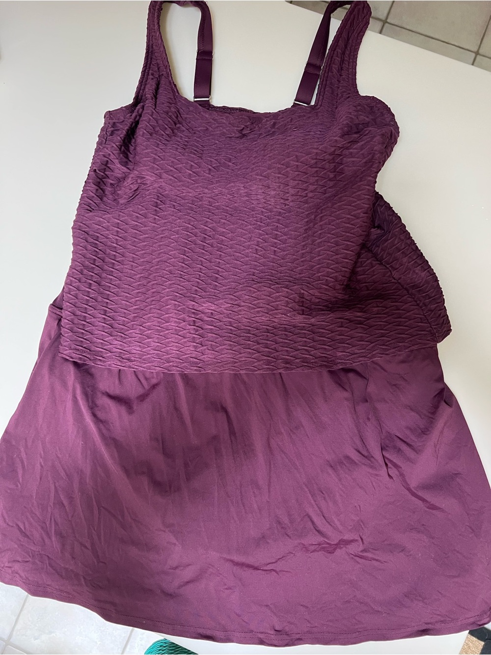 Plum Textured Tankini bathing suit.  Lands end.  Worn twice. Soft cups.
